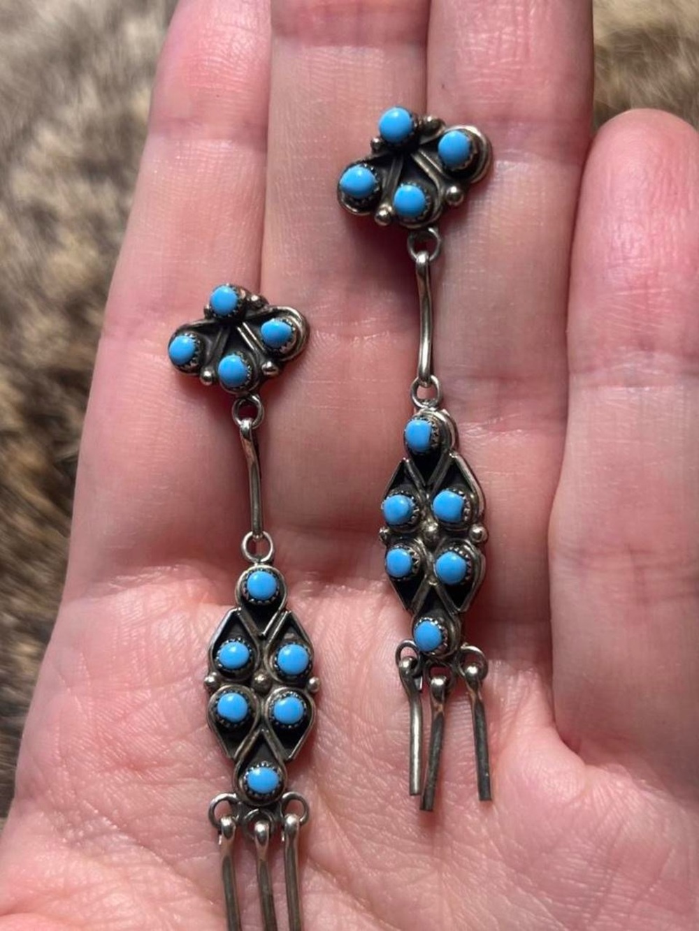 Vintage sterling silver Native American Zuni Petit Point turquoise earrings